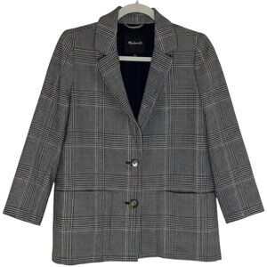 Madewell Wool Blend Blazer Jacket Two Button Plaid Navy Blue Beige S